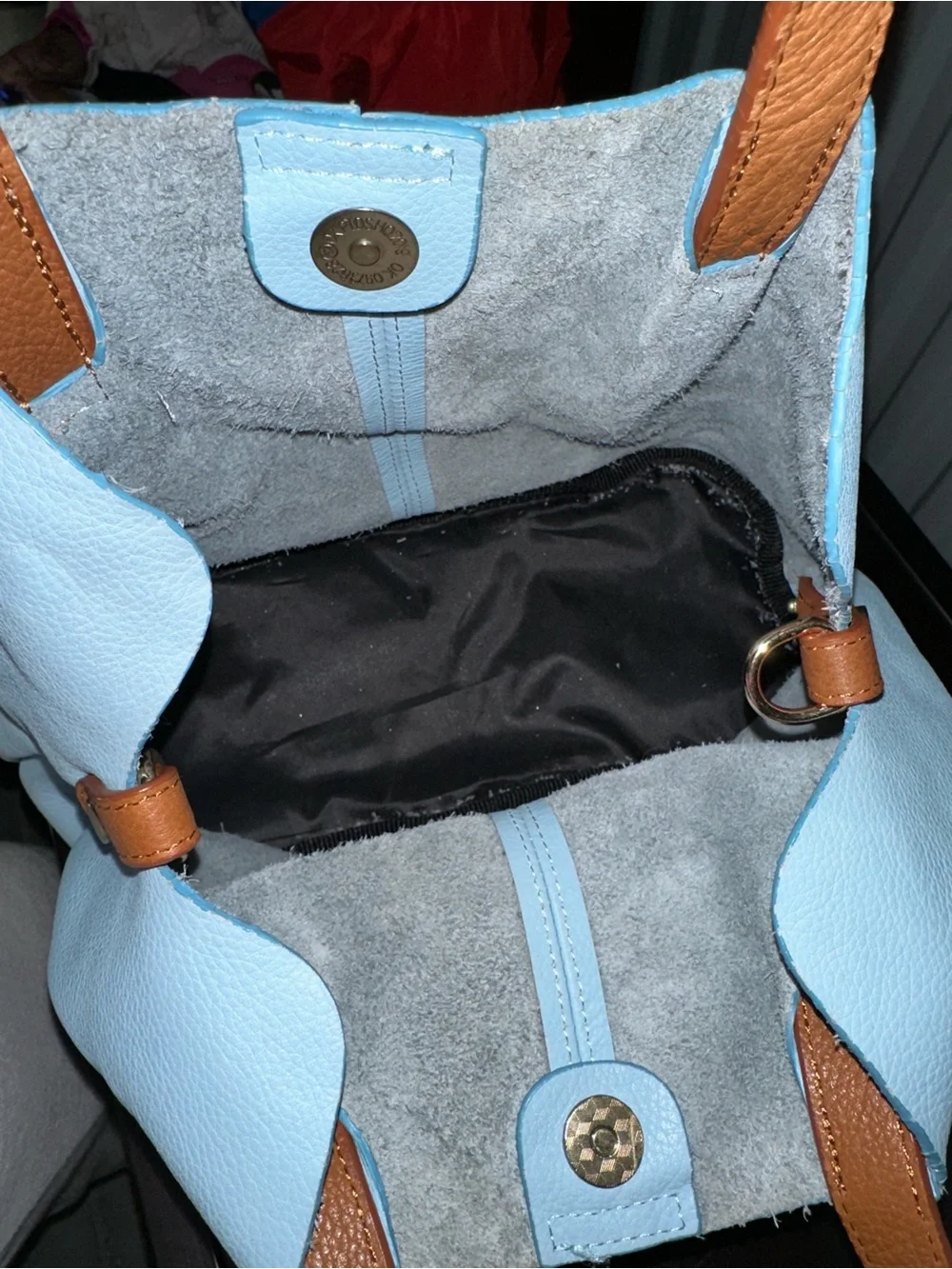 Everyday Light Blue Tote with Tan Handles - Women's Shoulder Bag - Picture 6 of 8